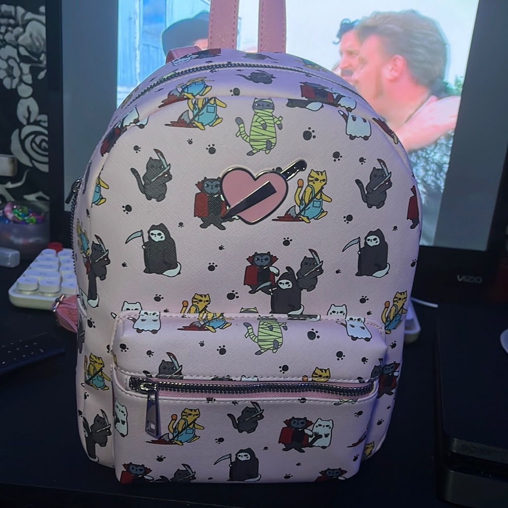 Hot Topic mini backpack cats with knifes